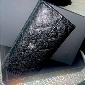 CHANEL, Bags, Chanel Long Flap Caviar Wallet In Black Excellent Condition